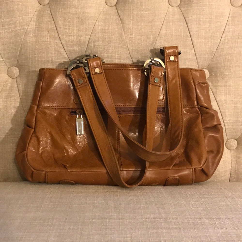 Chestnut small leather handbag